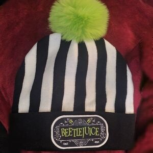 Kids Striped Beanie with Green Pom